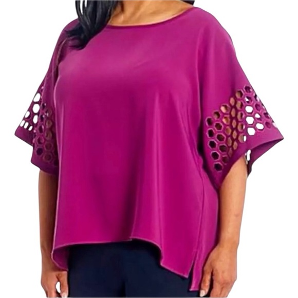 NWT Ali Miles Plus Size 1X Fuchsia Blouse Top Cutout Sleeves Artsy Art to Wear - Picture 1 of 8